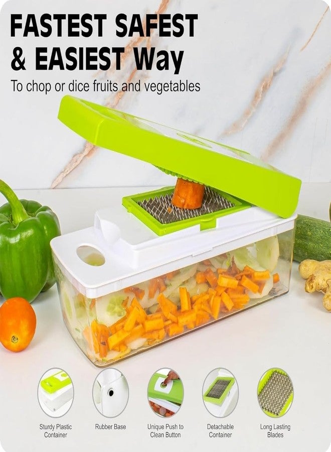 Well Set 12-in-1 Vegetable Chopper & Slicer | Multipurpose Fruits & Vegetable Cutter, Grater, Peeler & Dicer | Unbreakable Food-Grade Body with Easy Push-to-Clean Button (Green) - Image 4